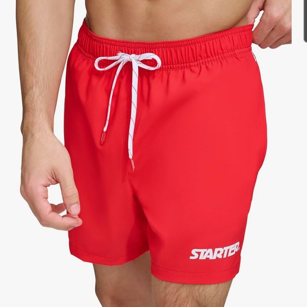 Mens Starter Bold Red Athletic Shorts With Pockets & Drawstring Waist Sz Small